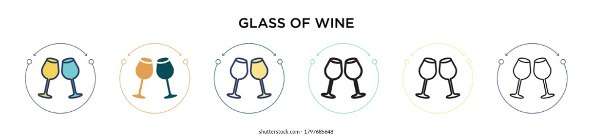 Glass of wine icon in filled, thin line, outline and stroke style. Vector illustration of two colored and black glass of wine vector icons designs can be used for mobile, ui, web