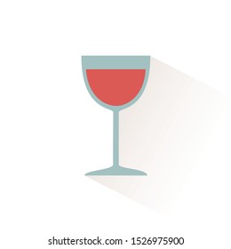 Glass of wine icon with shadow. Flat vector illustration