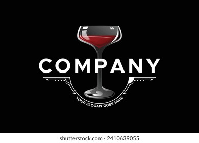 Glass with wine illustration vector logo design