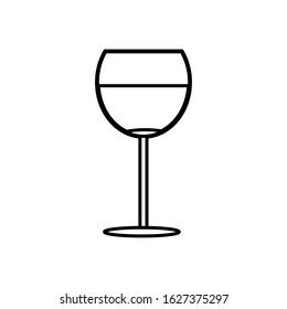 Glass wine isolated on white background in outline style. Bar menu design. Vector illustration