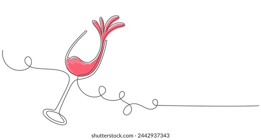 glass of wine line art style vector illustration