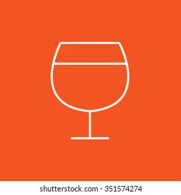 Vidro de ícone de linha de vinho para web, celular e infográficos. Ícone branco vetorial isolado no fundo vermelho.