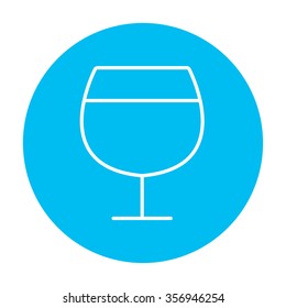 Glass of wine line icon for web, mobile and infographics. Vector white icon on the light blue circle isolated on white background.