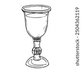 Glass of wine line ink vector illustration. Vintage transparent goblet for Kiddush, Sukkot, Rosh Hashanah and Jewish Shabbat