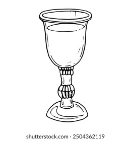 Glass of wine line ink vector illustration. Vintage transparent goblet for Kiddush, Sukkot, Rosh Hashanah and Jewish Shabbat