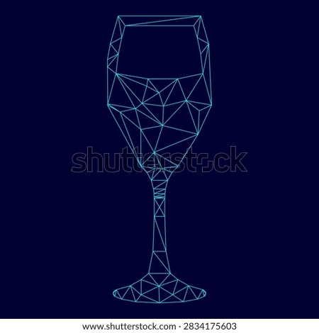 Glass of wine low poly triangulation triangulated polygonal electric cyan blue vibrant aqua neon color vector illustration image outline contour line