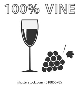 Glass of wine, natural wine, grape. Flat design, vector.