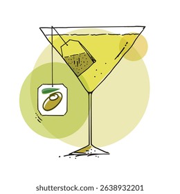 Glass of wine with olive, vector graphics, cartoon, humor