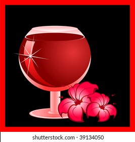  Glass with wine on a black background