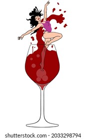 A glass of wine on a white background. A  Woman.