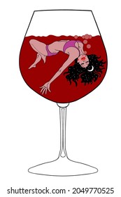 A glass of wine on a white background. A metaphor. Woman.
