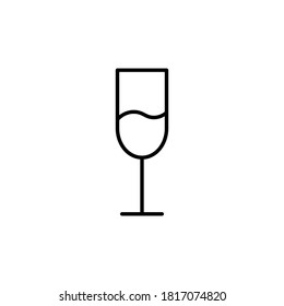 Vidrio con icono vector de contorno de vino. Lanza de línea delgada, vectorial plano ilustración de elemento simple para celebración vacaciones , año nuevo sobre fondo blanco