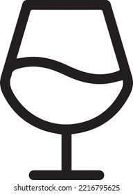 Vidrio con icono vector de contorno de vino. Vidrio negro de línea delgada con icono de vino, vector plano ilustración de elemento simple del concepto de bebidas editables aislado