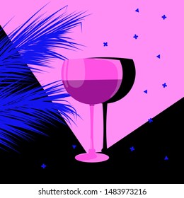 glass of wine and palm trees