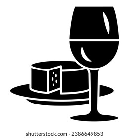 Glass of wine and piece of cheese solid icon, Wine festival concept, drink and snack sign on white background, wineglass with cheese slice icon in glyph style. Vector graphics