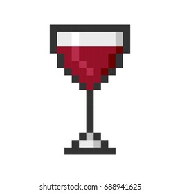 Glass wine pixel art cartoon retro game style set