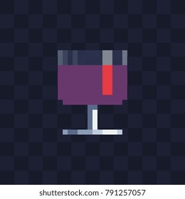 Glass of wine. Pixel art icon. Isolated vector illustration. 