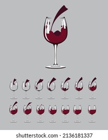 Glass Wine Pouring Animation Sequence Vector Illustration Graphic Design