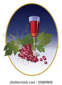 glass with wine and red grape