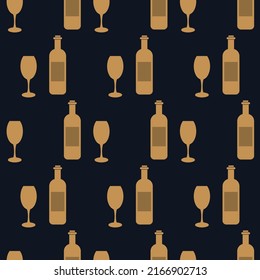 Glass of wine seamless pattern in art deco style. Alcohol drink glasses and bottle in style of the 1920s-1930s. Vintage design for print on wrapping paper, wallpaper, fabric. Vector illustration