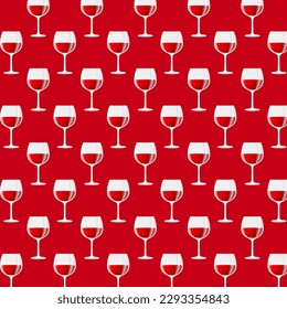Glass of wine seamless pattern. National Wine Day. Alcoholic drink. For posters, logos, labels, banners, stickers, product packaging design, etc. Vector illustration.