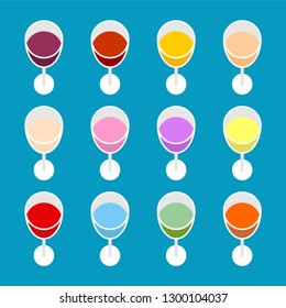 Glass of wine set top view isolated. Vector illustration