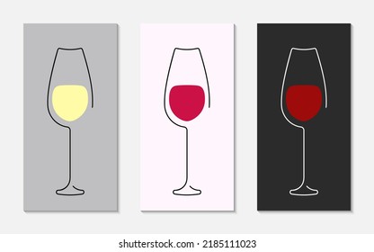 Glass of wine. Set of vector flat illustrations in various colors. Minimalist trendy contemporary design. Best for logo, posters, wall art, prints, cards, menu concept and branding design.