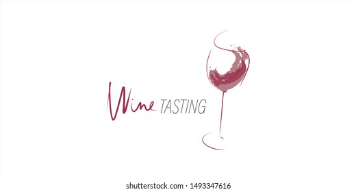 Glass of wine and splash of wine. Hand-drawn and calligraphic design elements. Vector
