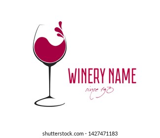 Glass of Wine with splash logo design. Vector icon, sign, symbol alcohol. Template for the menu, cafe, bar, restaurant, wine list