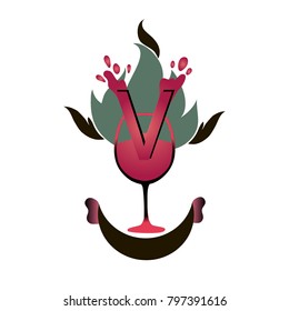Glass of wine. Stylized emblem of wine. Vector illustration.