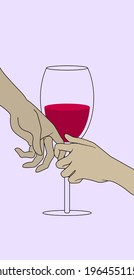 Glass of wine and two hands