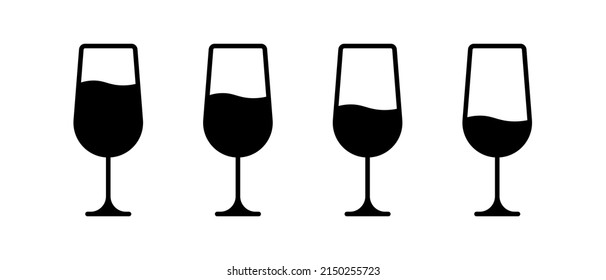 Glass for wine vector icon set. Filled glass of wine symbol. Wineglass sign for menu