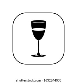 Glass of wine. Vector illustration in the form of a square black and white icon for websites.