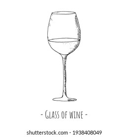 Glass of wine. Vector illustration. Isolated object on white. Hand-drawn sytle.