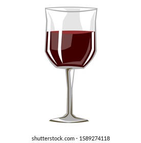 Glass of wine Vector. Red wine in a transparent glass. Isolated object on a white background. Cartoons flat style.