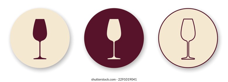 Glass of wine vector round icons collection. Stylized wine glasses in red and beige colors. Best for mobile apps, social media, highlights, logo creating and branding design.