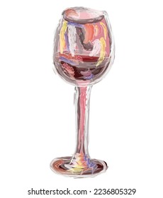 A glass of wine in watercolor technique. Vector illustration isolated on white background.