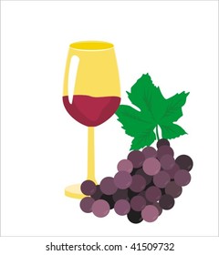 Glass of wine with wine-grape