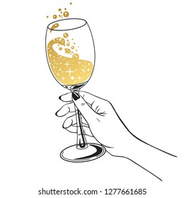 Glass of wine in woman's hand. Vector illustration