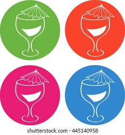 Glass, wineglass. Colorful icons. Cocktails, champagne, wine, martini, lemonade, juice