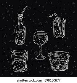 Glass or wineglass with straw, ice cube, energy drink and bubbles, for nonalcoholic beverage market, restaurant and  cafe business design