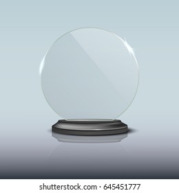 Glass winner podium plate template with mirror reflection. Vector illustration.