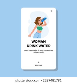 mujer de vidrio bebe el vector del agua. persona joven, hogar saludable, mujer de estilo de vida femenina de vidrio bebe agua web plana ilustración de dibujos animados