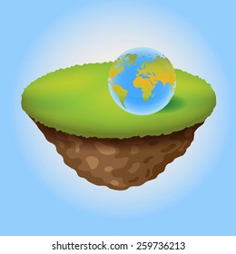 Glass world on field of floating planet/island.