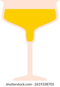 A glass with yellow liquid is shown in a minimalist flat style.  The image depicts a beverage in a stemmed cup for consumption. Cartoon vector illustration