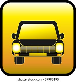 glass yellow sign with jeep and glowing lights