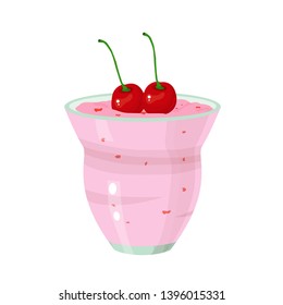 glass of yogurt with cherry vector illustration