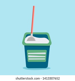 A glass with yogurt and a spoon. Flat vector illustration.