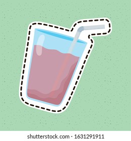 glass with yogurth and straw icon vector illustration design