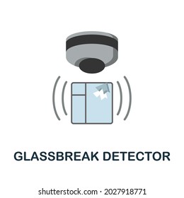 Icono plano del detector de quebrantamientos de vidrio. Signo coloreado de la colección de seguridad de casa. Ilustración de icono de Creative Glassbreak Detector para diseño web, infografía y más